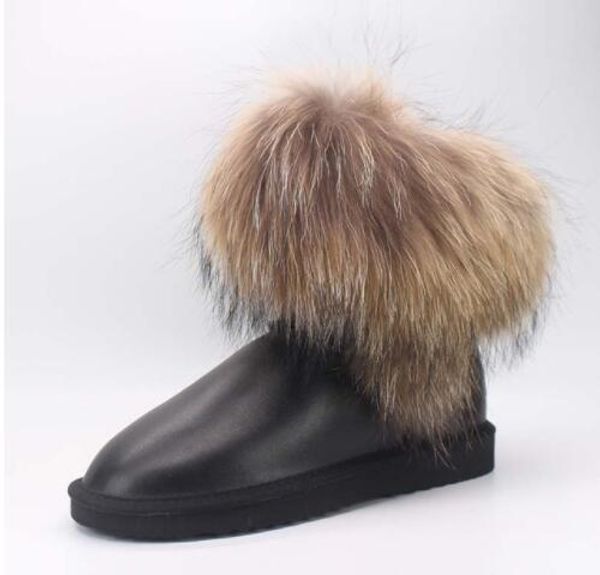Kadınlar doğal gerçek tilki kürk kar botları% 100 gerçek deri kadın botları kadın kış ayakkabıları ücretsiz nakliye