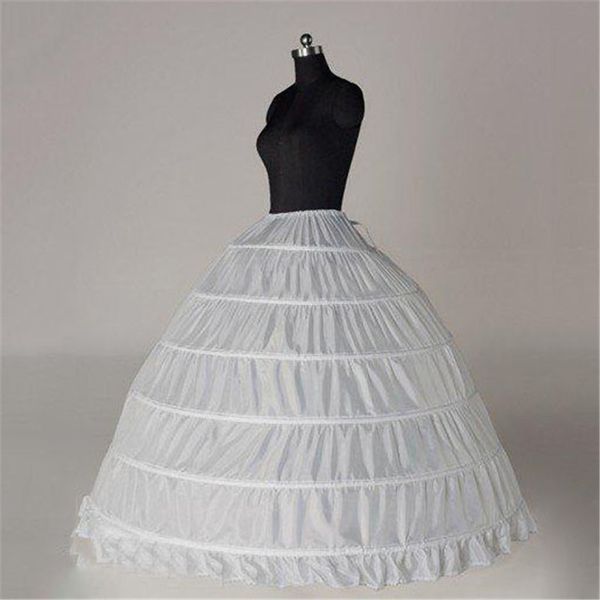 Vestido de bola de 6 argola inteiro Pápula de noiva branca óssea full crinoline tule long foffy wedding anágua barata simples em estoque269t