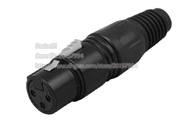 Microphone Patch XLR 3Pin Женский штепсельный кончанец кабеля, никелированный штырь, черный цвет / 3шт.