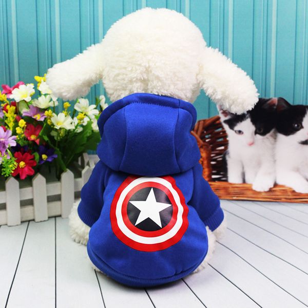 Acheter Automne Hiver Dessin Animé Captain America Botton Jusquà Vêtements Produit Deux Jambes Manteau De Chien Pour Petits Chiens Costume Chihuahua