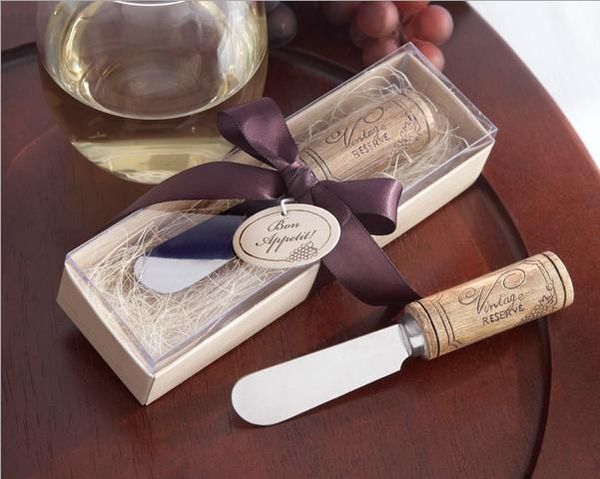 

wholesale- stainless steel spreader with wine cork handle butter knife wedding favors and gifts baby shower favors10 pcs/lot