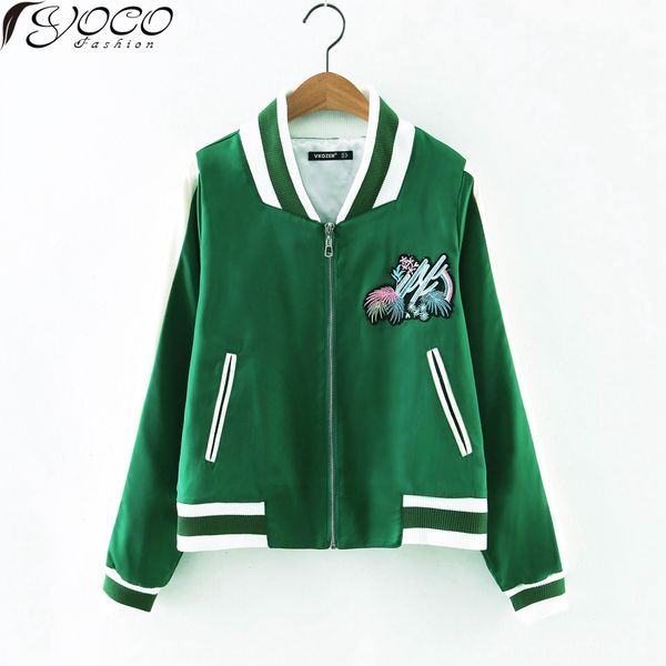 

wholesale- 2016 new fashion embroidery women green bomber jackets yc12276, Black;brown