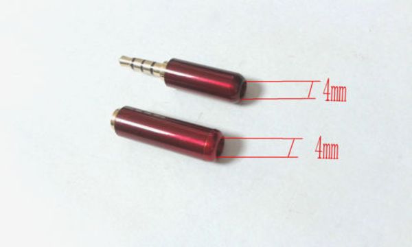 1 Paar roter 3,5-mm-4-poliger Mini-Stereo-Audio-Anschluss (Stecker + Buchse) mit Lötanschluss