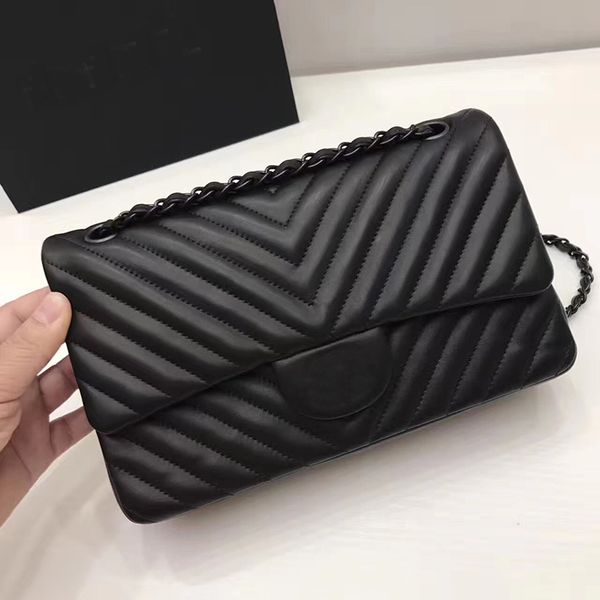 

Toppe t quality 25cm v pattern lamp kin leather cro body bag cf de igner houlder bag black gold liver chain 6 color middle bag