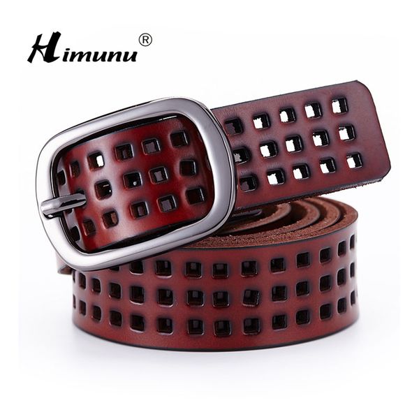 

wholesale- [himunu] 2017 new genuine leather belts for women fashion hollow out design genuine leather belt women female belts, Black;brown