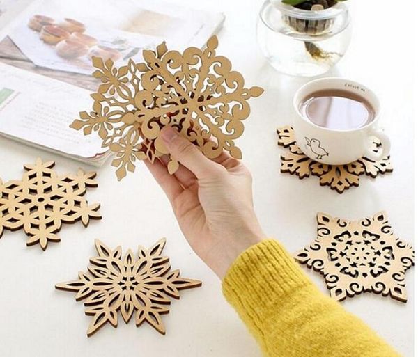 Wooden Snowflake Mug Coasters Holder Chic Drinks Coffee Wooden Snowflake Mug Coasters Holder Chic Drinks Coffee Tea Mats Drinking Cup Mat Decor Pads Household