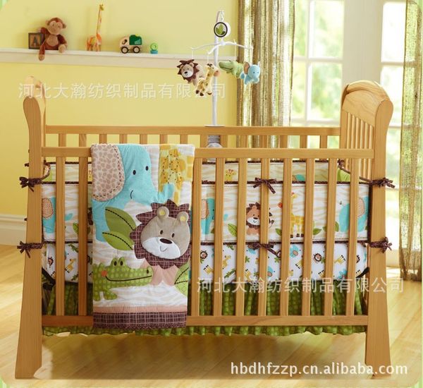 Baby Boy Bedding Set Pure Cotton 3d Embroidery Lion Elephant Giraffe 7pcs Baby Boy Bedding Set Pure Cotton 3d Embroidery Lion Elephant Giraffe And Crocodile Crib