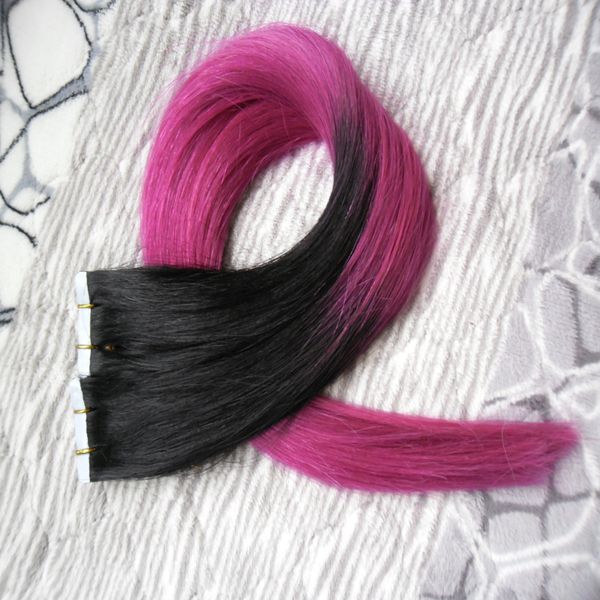 Ombre Brazilian Hair Color 1B / Purple 100g Skin Weft Hair Extensions 40шт. Бразильская прямая лента в наращивании человеческих волос