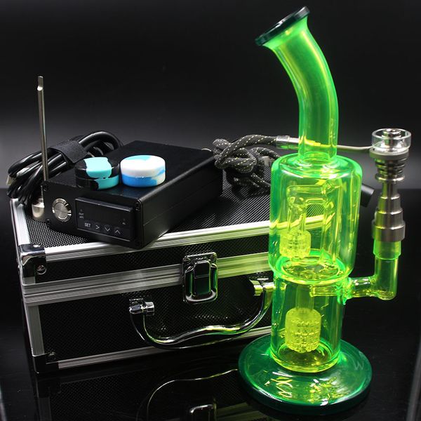 Kit de unhas D com 6 em 1 bobina de aquecimento de unhas híbrida de titânio / quartzo com bongo de cor verde fluorescente