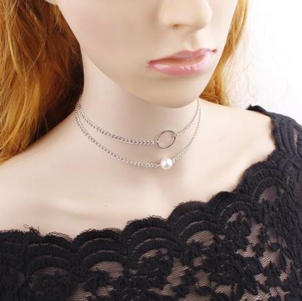 

fashion circle pearl womens necklaces multi layered gold silver plated necklaces gift for her chokers necklaces, Golden;silver