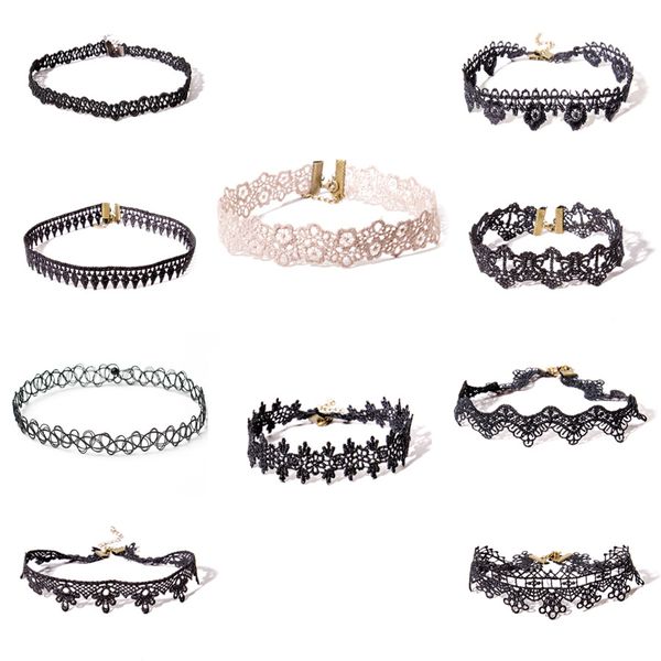 2017 Vintage Gothic Plain Halsband Stil Halsketten Set Frauen Tattoo Spitze Halsbänder Hals Tops Halskette für Damen Mädchen Modeschmuck