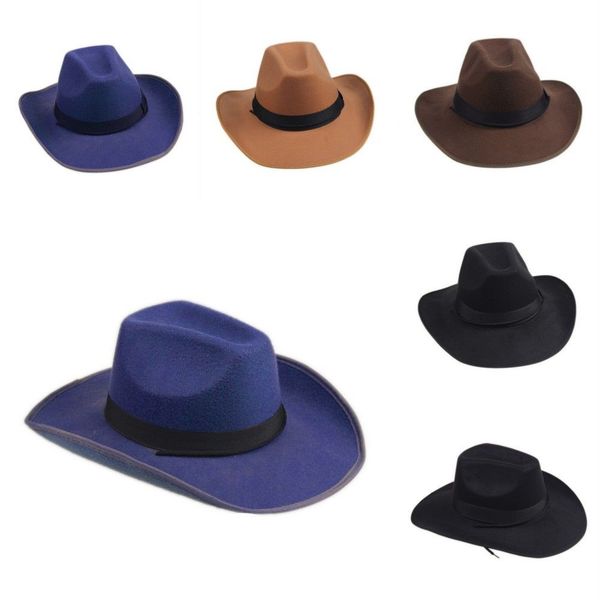 

wholesale-unisex men women wool felt western cowboy cowgirl jazz montana hat ribbon band, Blue;gray