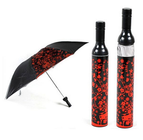 

wholesale creative wine bottle umbrella portable three folding sun-rain umbrella anti-uv rainproof gift umbrella ing