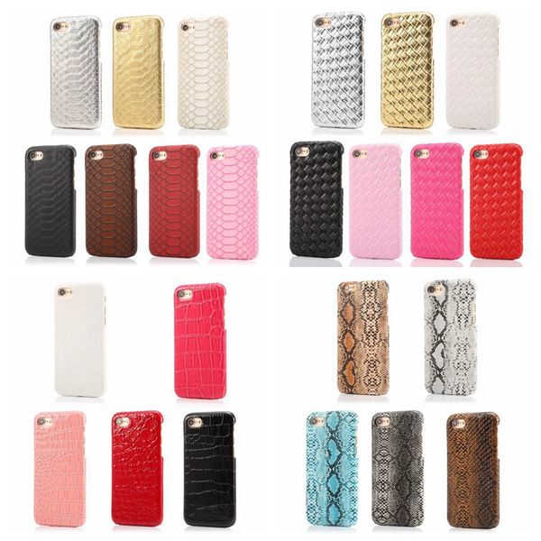 

Snake cale woven leather hard cover for iphone 8 plu 7 7plu 6 6 plu croco pla tic pc ca e crocodile vertical veneer gluing back kin