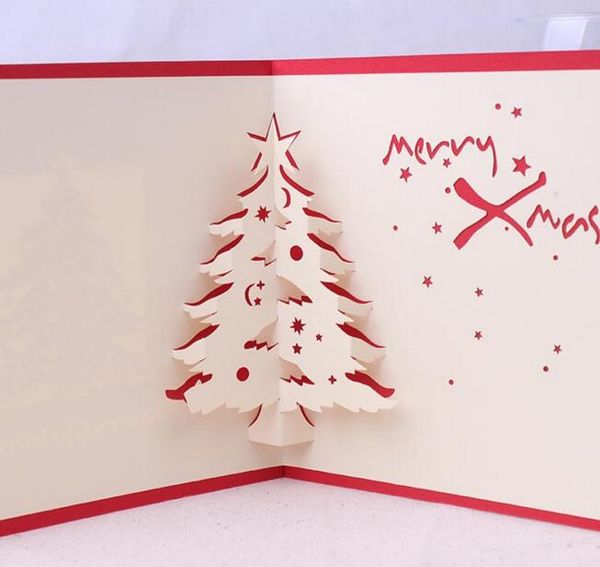 10pcs albero di natale stella fatta a mano kirigami origami 3d pop up biglietti di auguri invito cartolina per il compleanno festa di natale regalo