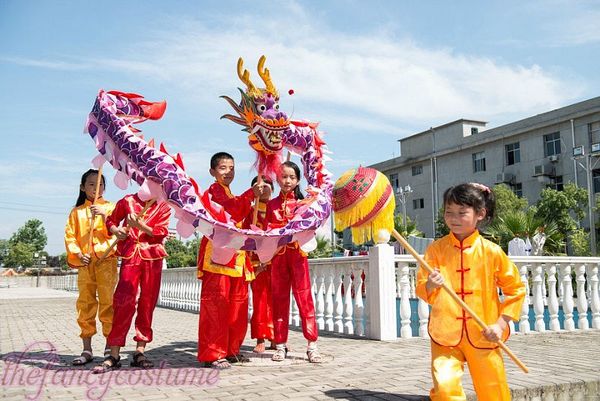 CHINESE DRAGON DANCE Folk Festival Costume silk Folk Costume student size stage
