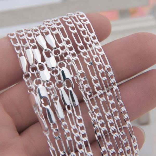 

100pcs 925 solid sterling silver chains 2mm womens figaro link necklace 16 30