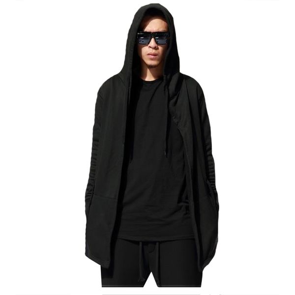 

wholesale-cardigan cloak hombre fashion new cloak hooded male streetwear hip hop long hoodies clothing men outerwear cool man h1-1899-hd07, Black