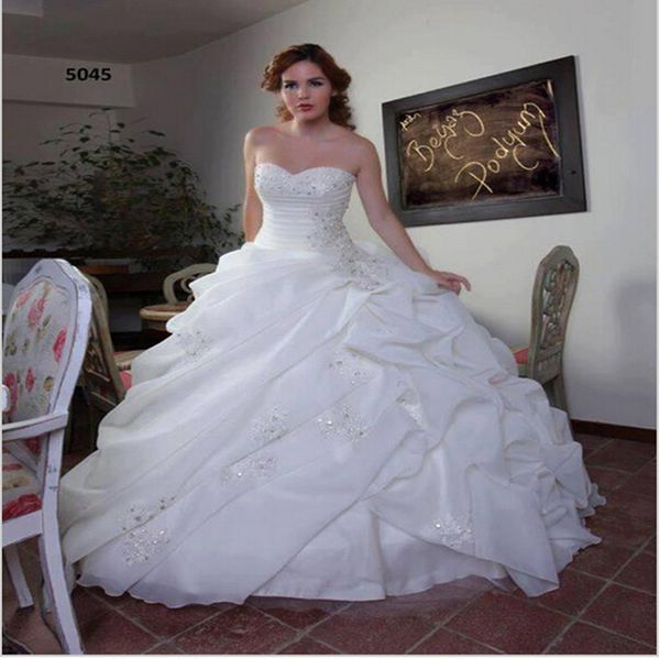 

Simple Style Sweetheart White Princess Ball Gown Wedding Dresses Lace Up Organza Puffy 2019 Beautiful Bridal Dresses Custom Made