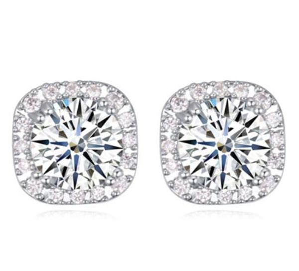 

earrings studs fashion luxury brief zircon platinum plated square style earrings jewelry wholesale ter027, Golden;silver