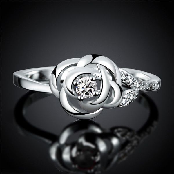 

Women's love Full Diamond Flower Ring 925 silver Ring STPR018D brand new white gemstone sterling silver wedding finger rings