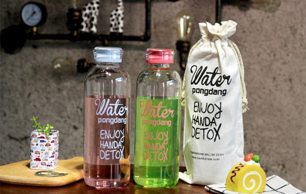 

2018 creative 1000ml high boro ilicate gla bottle cup tran parent with bag alphabet water cup big capacity 4 color coffee mug whole ale