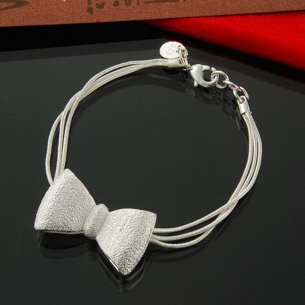 

wholesale 925 sterling silver matt bow charm bracelet 8, Golden;silver