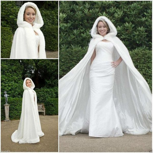 

winter wedding dress hooded cloak cape faux fur bridal mantles wraps bridal, White