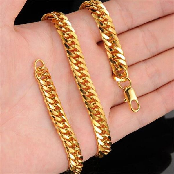 

zhf jewelry pesonalize 8mm mens chain yellow gold plated necklace hammered curb cuban necklace jewelry 20 inch xmas gift 627, Silver