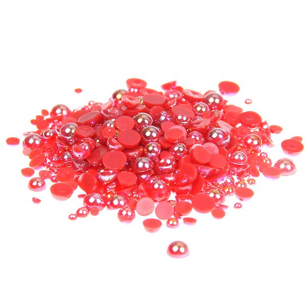 CRAFTS 3mm HALF ROUND RESIN *PEARL BEADS* FOR NAIL ART RED