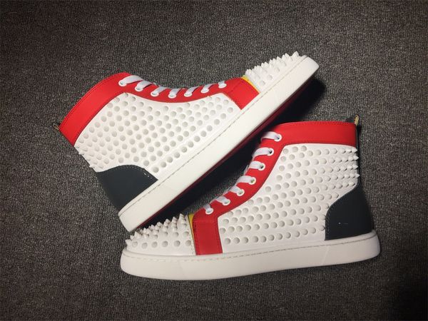 

[Original Box] Prefer Luxury Party Shoes Spikes Red Bottom Sneaker Flat Men's High Top Lace-up Fashion Wedding Gift Birthday