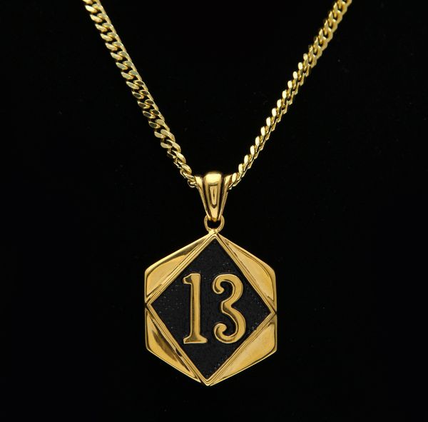 

mens hip hop lucky number 13 celtic gothic tag pendant necklace with 3mm 27inch cuban chain necklace fashion jewelry unisex, Silver