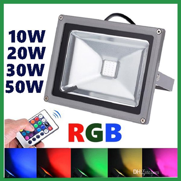 Proiettori RGB a LED da 10 W 20 W 30 W 50 W Caldo/Natruale/Freddo Bianco Rosso Verde Blu Giallo Lampada da giardino a LED per esterni Impermeabile + Telecomando