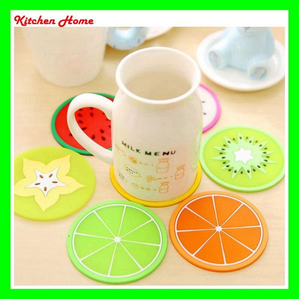 

dhl colorful fruit design silicone round table cups mats holder coaster cushion placemat non-slip heat resistant table mat