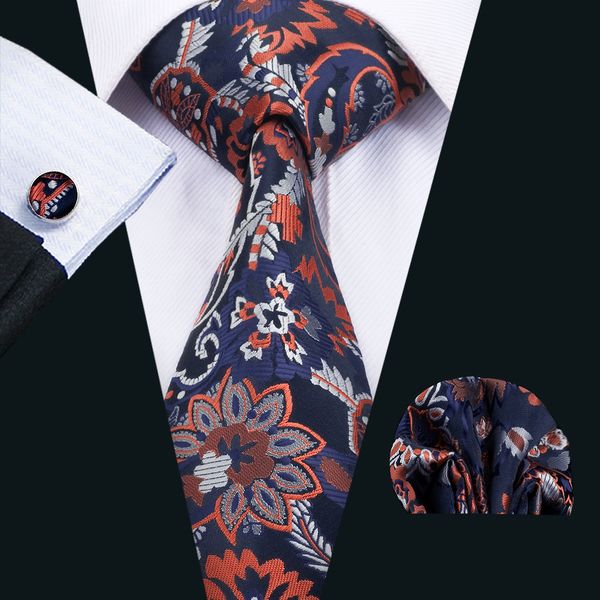 

classic silk mens necties floral tie sets blue men ties tie hanky cufflinks set jacquard woven meeting business wedding party gift n-1469, Black;blue
