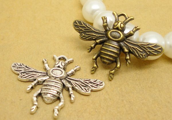

items100pcs/lot alloy bee bronze or silver plated charms pendant fit jewelry diy 25*24mm