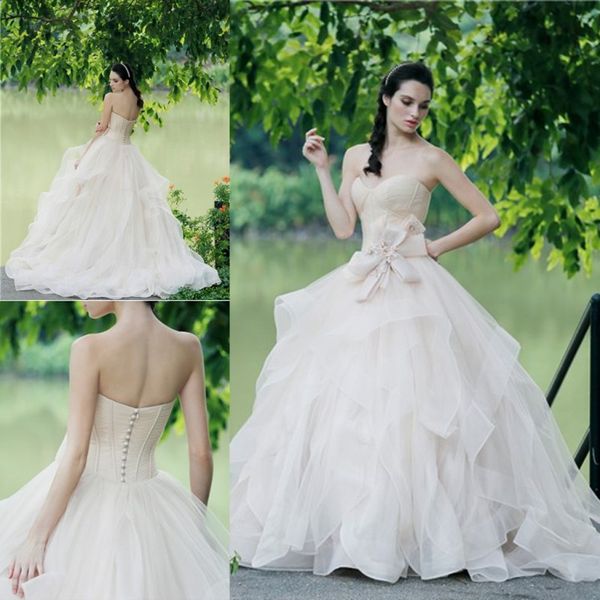 

nude color sweetheart wedding dresses 2017 summer tiered ball gown bridal gowns low back covered buttons beaded wedding gowns customized, White