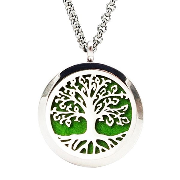 

lasperal hollow tree life stainless steel essential oil diffuser necklace perfume lockets necklace gifts for women ladies christmas gift, Silver