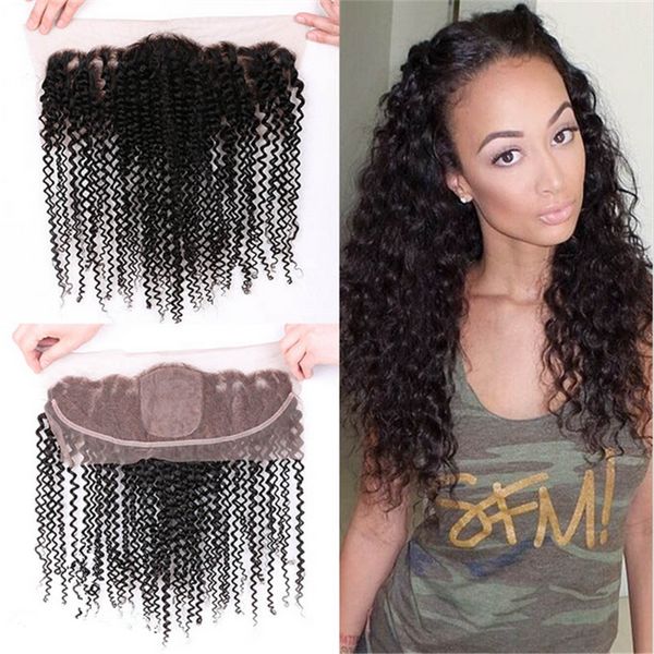 Kinky Curly Hair Weaves 3 Bundles With Silk Base Lace Frontal Hair