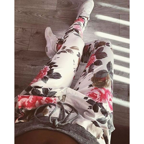 

wholesale-new fashion women casual pants s-xxl plus size flower printed womens fashion pants 2016 nineth capris casual trousers, Black;white
