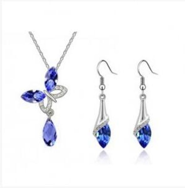 

crystal butterfly jewelry sets necklace earrings dangle noble jewelry 925 silver plated crystal butterfly necklace earring set, Golden;silver