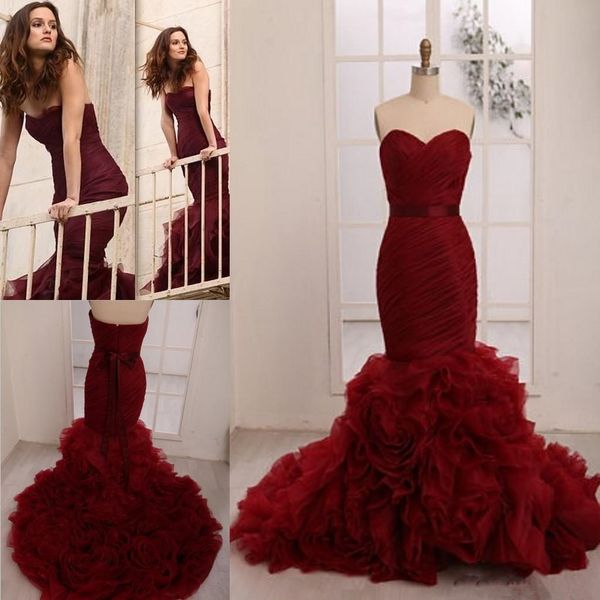 

burgundy attractive mermaid prom dresses sweetheart ruched sleeveless sash layered evening dresses gossip girl sweep trian organza prom gown, Black