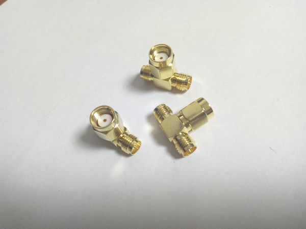 100 pcs cobre 1M2F Adaptador RP.SMA jack macho para 2 RP-SMA plugue fêmea T RF adaptador de 3 vias