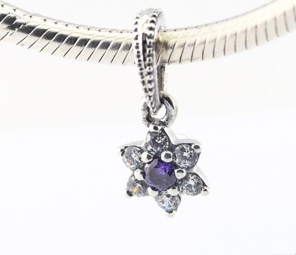 

pandora purple and clear cz forget me not flower pendant charms 925 sterling silver loose beads for thread bracelet fashon jewelry authentic, Bronze;silver