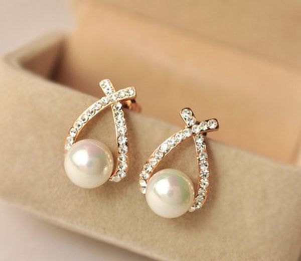

jewelry for womens earrings pearl stud gold/sliver plated rhinestone manmade pearls jewelry gifts for her ear studs, Golden;silver