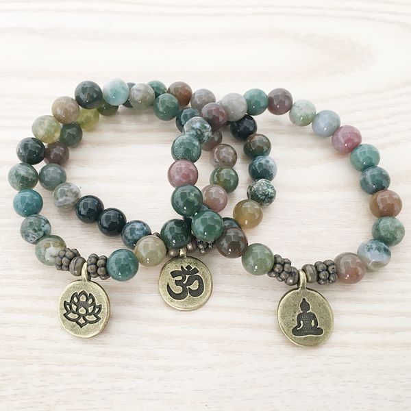 SN1110 Novo Design Pulseira Masculina Índia Ágata Ohm Lótus Buda Charme Pulseira Mala Yoga Jóias Presente por Atacado para Ele