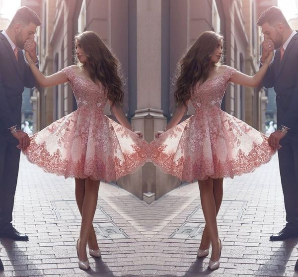 

2020 peach arabic homecoming dresses cap sleeves short lace appliques beaded 3d floral flowers tulle cocktail dress party prom gowns, Blue;pink