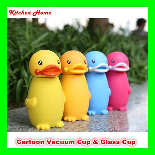 

creative duck design kids water bottle kettle cute cartoon vacuum & glass cups for children babies 2 kinds bottles for selection