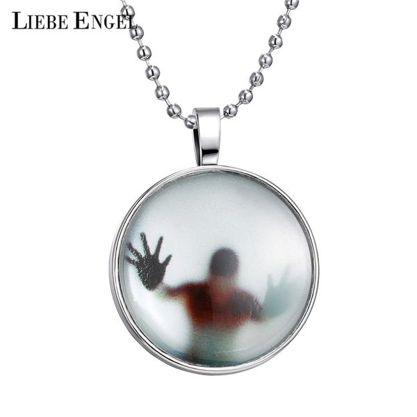 

wholesale-shadow men style necklace glass cabochon chain statement pendant necklace glow in the dark nightlight collares, Silver