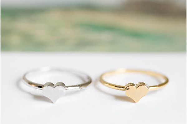

10 pcs/lot solid 18 k gold plated ring heart, women's wholesale jewelry ring festival gift, Golden;silver